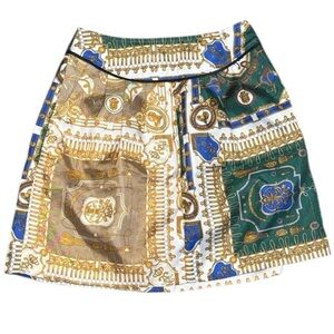 Designer Print Gold Blue Green Patterned‎ Skirt Size S XS Tassels Crown Rope
